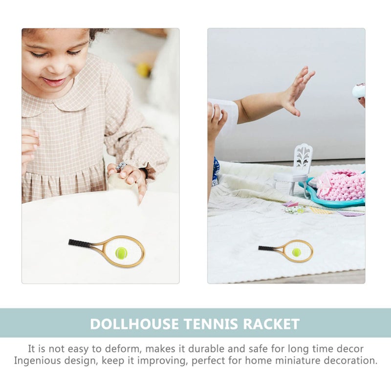 Miniature Gold Tennis Racket And Ball Set Dollhouse Accessories DIY Craft Supplies - Image 5