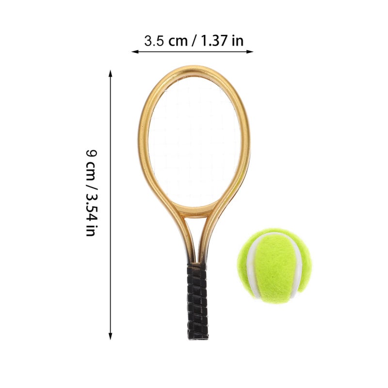Miniature Gold Tennis Racket And Ball Set Dollhouse Accessories DIY Craft Supplies - Image 3