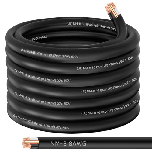 XMK 50ft NM-B 8/3 Wire with Ground,8/3 8 Gauge 3 Conductor Wire,8-3 Copper 8 AWG Non-Metallic Sheathed 8/3 NM-B W/G Cable,Stranded Indoor Residential Electrical Wiring for Branch Circuit Switches&Outlets - Image 1