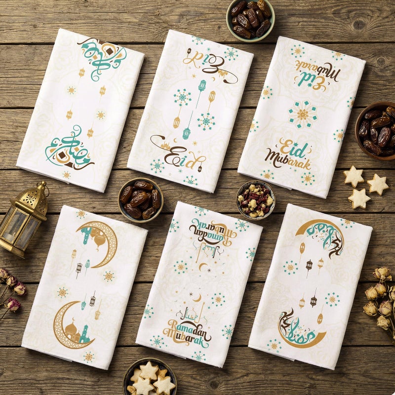 FuWeave 6 Pcs Eid Mubarak Kitchen Towels Ramadan Kareem Dish Towels Decorative Star Moon Stripe Hand Towel Islamic Tea Towel Ramadan Decor for Home Bathroom Kitchen Gifts(Elegant,Vintage Colors) - Image 5