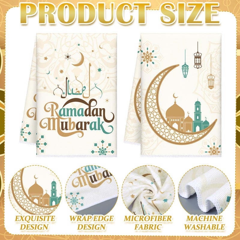 FuWeave 6 Pcs Eid Mubarak Kitchen Towels Ramadan Kareem Dish Towels Decorative Star Moon Stripe Hand Towel Islamic Tea Towel Ramadan Decor for Home Bathroom Kitchen Gifts(Elegant,Vintage Colors) - Image 3