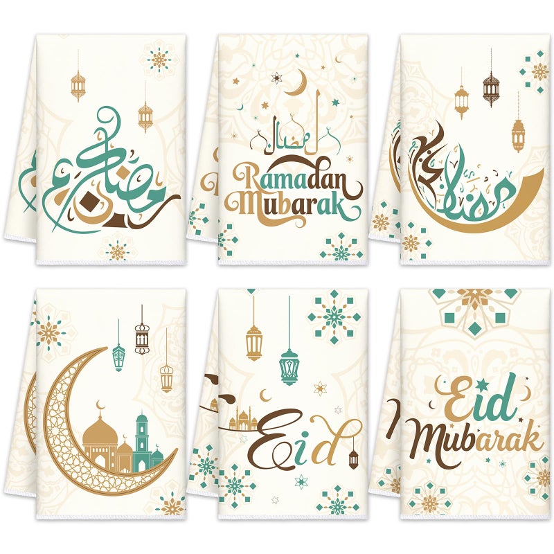 FuWeave 6 Pcs Eid Mubarak Kitchen Towels Ramadan Kareem Dish Towels Decorative Star Moon Stripe Hand Towel Islamic Tea Towel Ramadan Decor for Home Bathroom Kitchen Gifts(Elegant,Vintage Colors) - Image 1