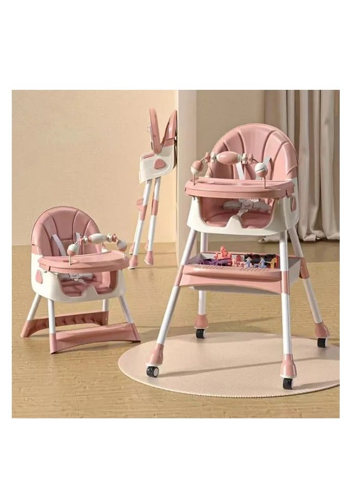 TOYS-EGYPT 3 in 1 Convertible High Chair for Toddlers with Adjustable Height and Footrest, Booster Seat for Baby Feeding with Tray, Plate, Spoon, Fork, Wheels and Safety Belt for Toddlers (Pink) - pzsku/ZC9C54082BB11F066D222Z/45/_/1731601537/c0b7f34d-1ec5-4f5e-a32f-b9b480be0a47