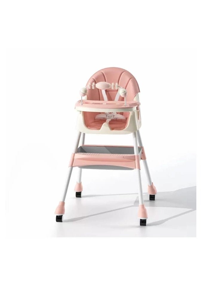 TOYS-EGYPT 3 in 1 Convertible High Chair for Toddlers with Adjustable Height and Footrest, Booster Seat for Baby Feeding with Tray, Plate, Spoon, Fork, Wheels and Safety Belt for Toddlers (Pink) - pzsku/ZC9C54082BB11F066D222Z/45/_/1731601629/8b4ad4ef-c8b5-4891-89d6-f1c89f7458ac