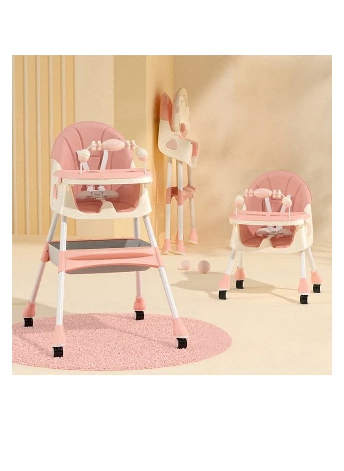 TOYS-EGYPT 3 in 1 Convertible High Chair for Toddlers with Adjustable Height and Footrest, Booster Seat for Baby Feeding with Tray, Plate, Spoon, Fork, Wheels and Safety Belt for Toddlers (Pink) - pzsku/ZC9C54082BB11F066D222Z/45/_/1731601640/19a49ae1-98b1-44eb-b538-b9244b3c1bae