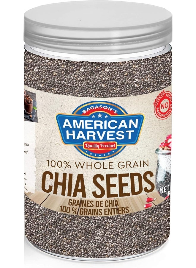 American Harvest Chia Seeds | Whole Grain | Gluten Free Superfood | 1kg Jar - Image 1