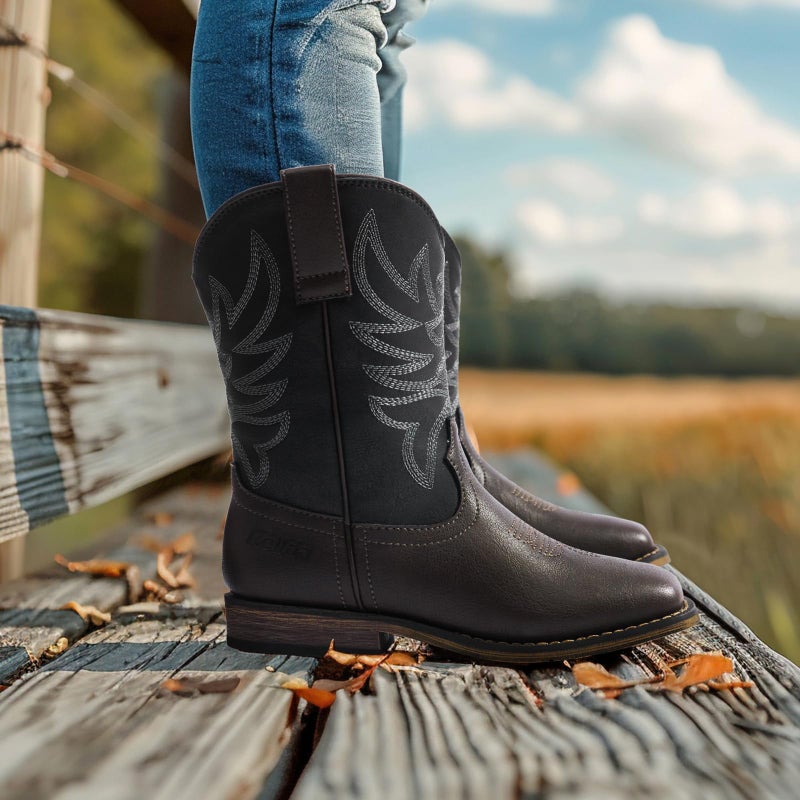 Rollda Kids Cowboy Boots for Boys Girls Western Square Toe Cowgirl Boots with Walking Heel (Toddler/Little Kid/Big Kid) - Image 3