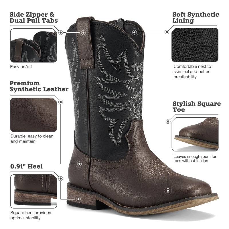 Rollda Kids Cowboy Boots for Boys Girls Western Square Toe Cowgirl Boots with Walking Heel (Toddler/Little Kid/Big Kid) - Image 4