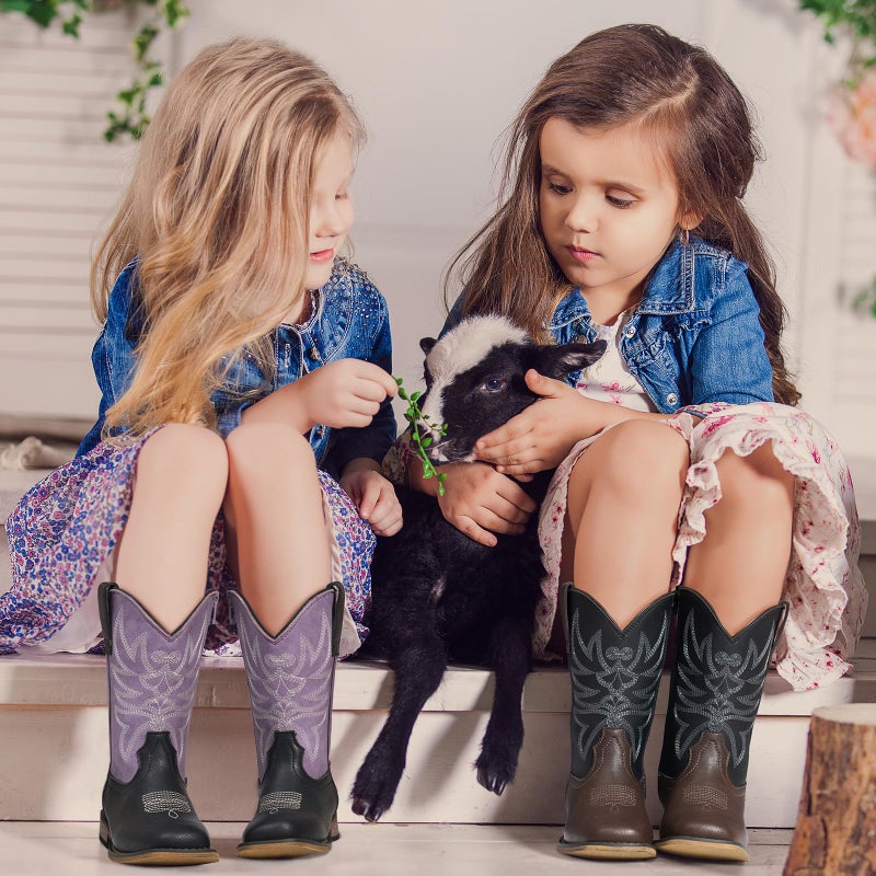 Rollda Kids Cowboy Boots for Boys Girls Western Square Toe Cowgirl Boots with Walking Heel (Toddler/Little Kid/Big Kid) - Image 5