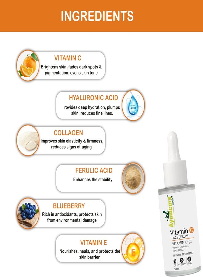 Ayumcure Vitamin C Combo Pack | 3% Niacinamide + 15% Vitamin C, Vitamin E & Hyaluronic Acid | Tightens Pores, Boosts Glow & Brightens Skin | All Skin Types | 200ml Toner + 30ml Serum | Men & Women - Image 2