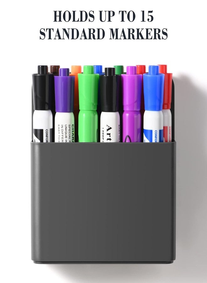 Lidwot Set of 2 Grey Strong Magnetic Dry Erase Marker Holders - Pen Holders for Whiteboard, Fridge, Locker, Magnetic Organizer for Office, Kitchen, and School. No Drilling, Nails, or Glue Needed - Image 2