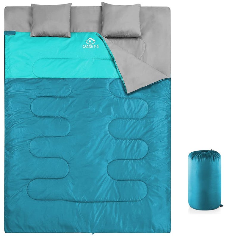 oaskys Double Sleeping Bag for Adults with 2 Pillows - Queen Size XL Waterproof Sleeping Bag for All Season Camping Hiking Backpacking 2 Person Sleeping Bags for Cold Weather & Warm - Image 1