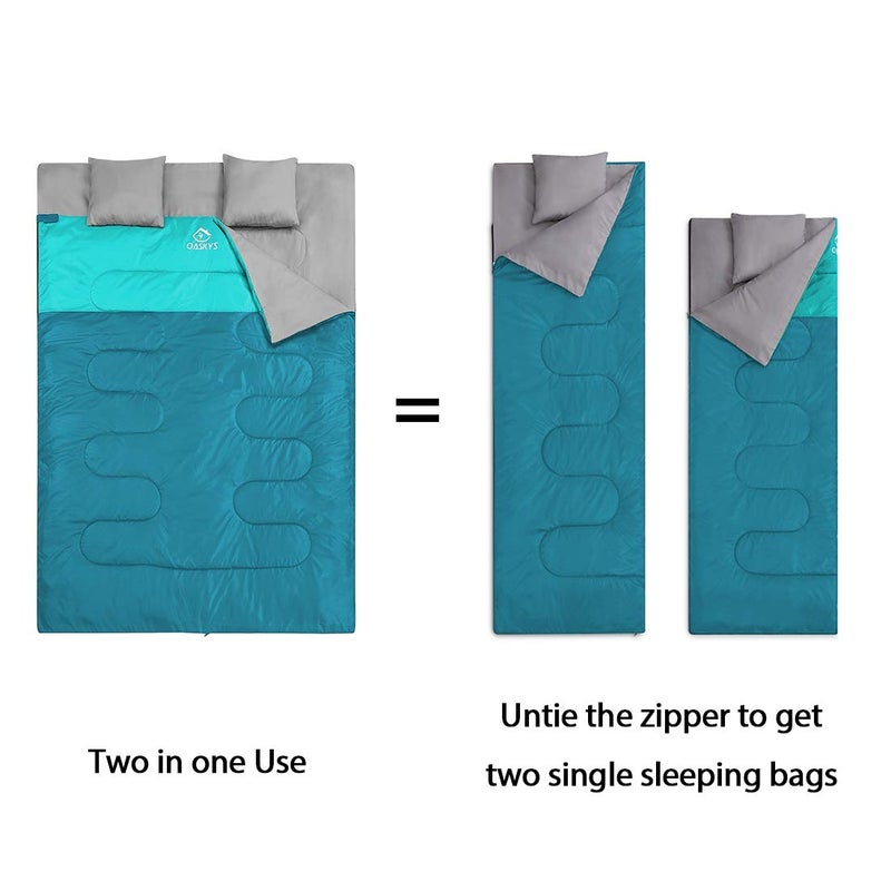oaskys Double Sleeping Bag for Adults with 2 Pillows - Queen Size XL Waterproof Sleeping Bag for All Season Camping Hiking Backpacking 2 Person Sleeping Bags for Cold Weather & Warm - Image 3