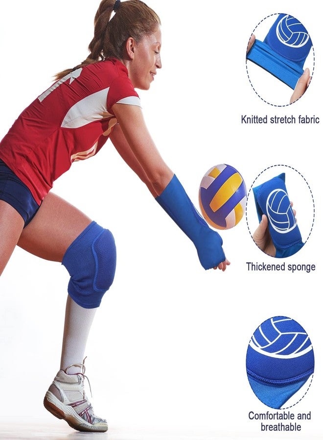 Sosation 2 Set Volleyball Knee Pads and Volleyball Arm Sleeves with Protection Pad Compression Forearm Wrist Guard with Thumb Hole Soft Breathable Pads for Hitting Passing(Black, Blue) - Image 3