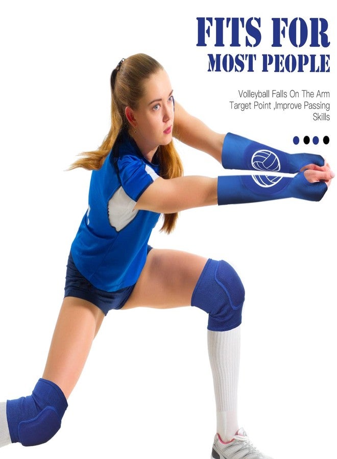 Sosation 2 Set Volleyball Knee Pads and Volleyball Arm Sleeves with Protection Pad Compression Forearm Wrist Guard with Thumb Hole Soft Breathable Pads for Hitting Passing(Black, Blue) - Image 5