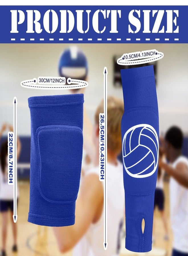 Sosation 2 Set Volleyball Knee Pads and Volleyball Arm Sleeves with Protection Pad Compression Forearm Wrist Guard with Thumb Hole Soft Breathable Pads for Hitting Passing(Black, Blue) - Image 2