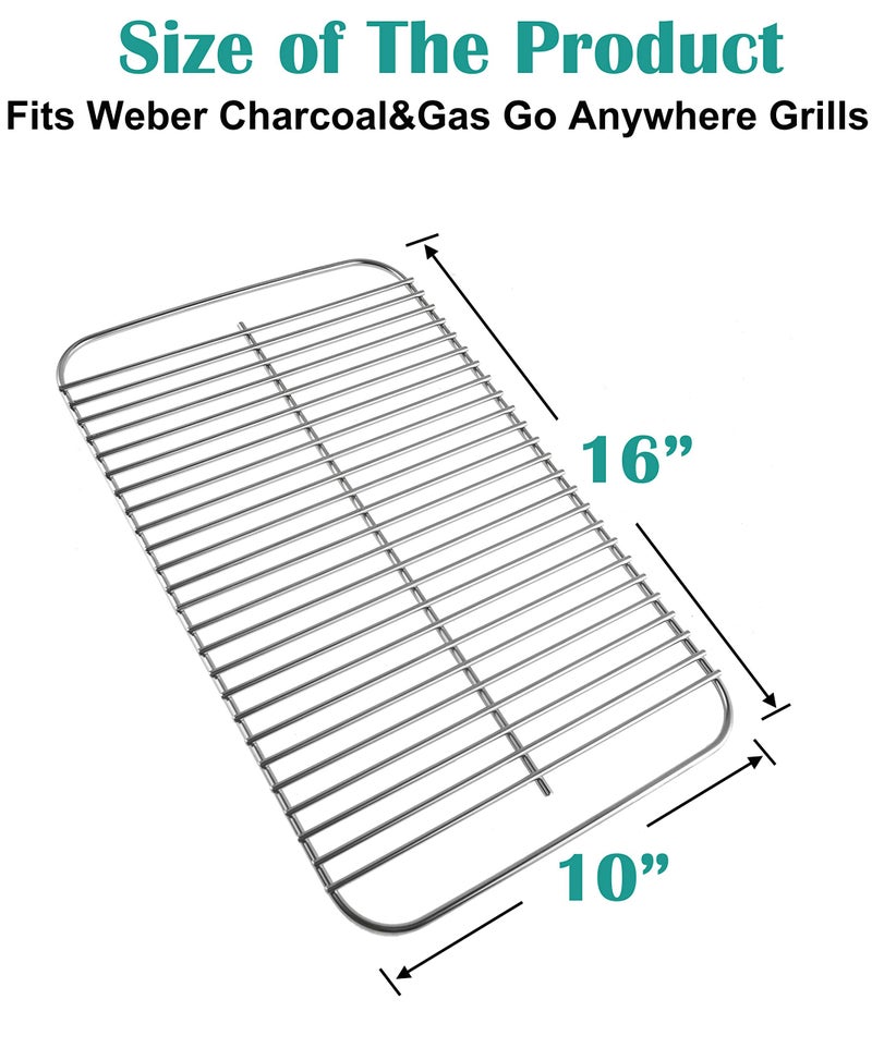 EasiBBQ 80631 Stainless Steel Grill Grate for Weber Go-Anywhere Charcoal and Gas Grill, Replaces 70211, 3634, 67195, 16" x 10" - Image 2