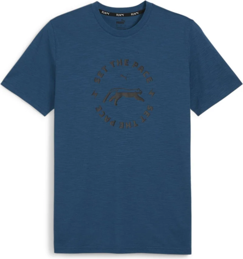 PUMA Men's Ocean Tropic Men's Graphıc Run Slogan Tee Q1 Navy Blue Men's T-Shirt