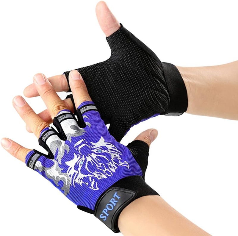 BXT Kids Fingerless Cycling Gloves Mittens Breathable Non-Slip Shock-Absorbing Kids Riding Bike Gloves Girls Boys Fishing Bicycle Roller Skating Hunting Climbing Half Finger Outdoor Sports Gloves - Image 1