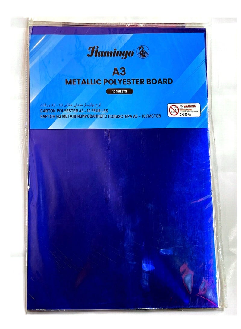 Flamingo A3 METALLIC POLYESTER BOARD A3 10SHEETS ASSORTED COLORS - Image 1