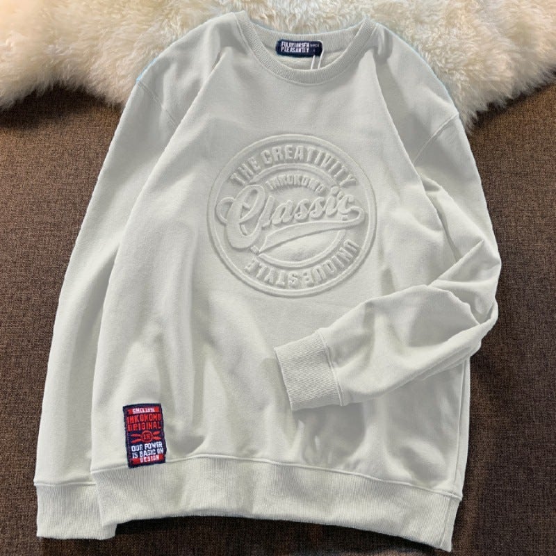 6535 Fish Scale Sweat 2022 Spring and Autumn New Korean Style Three-dimensional Bump Round Neck Sweat Men and Women Couple Top Dark blue - Image 4