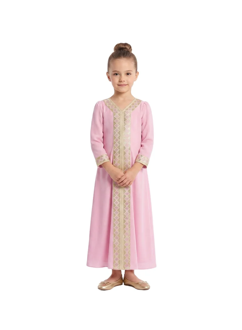 D'Daniela Pink Zahra Gold-Embroidered Jalabiya