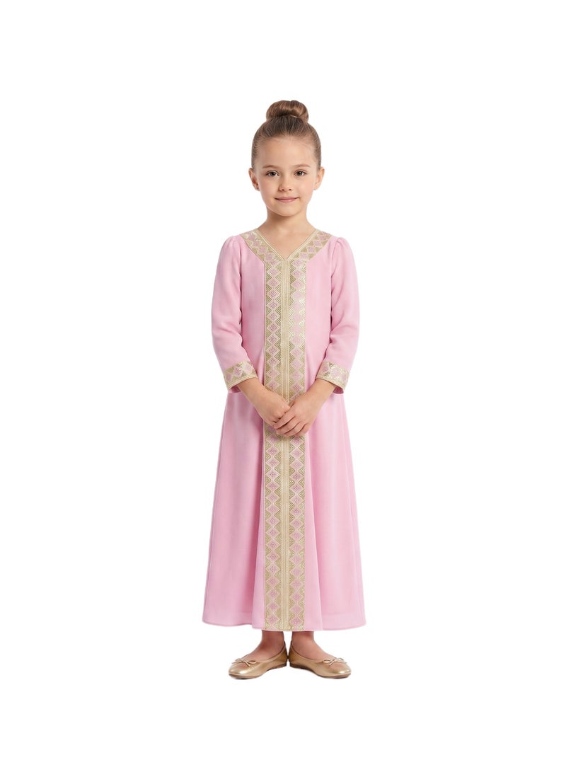 D'Daniela زهرة وردية - جلابية مطرزة بالذهب - Image 1