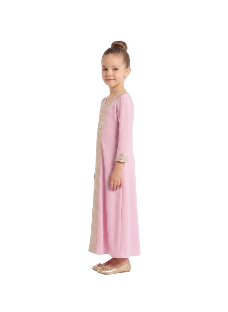 D'Daniela Pink Zahra Gold-Embroidered Jalabiya