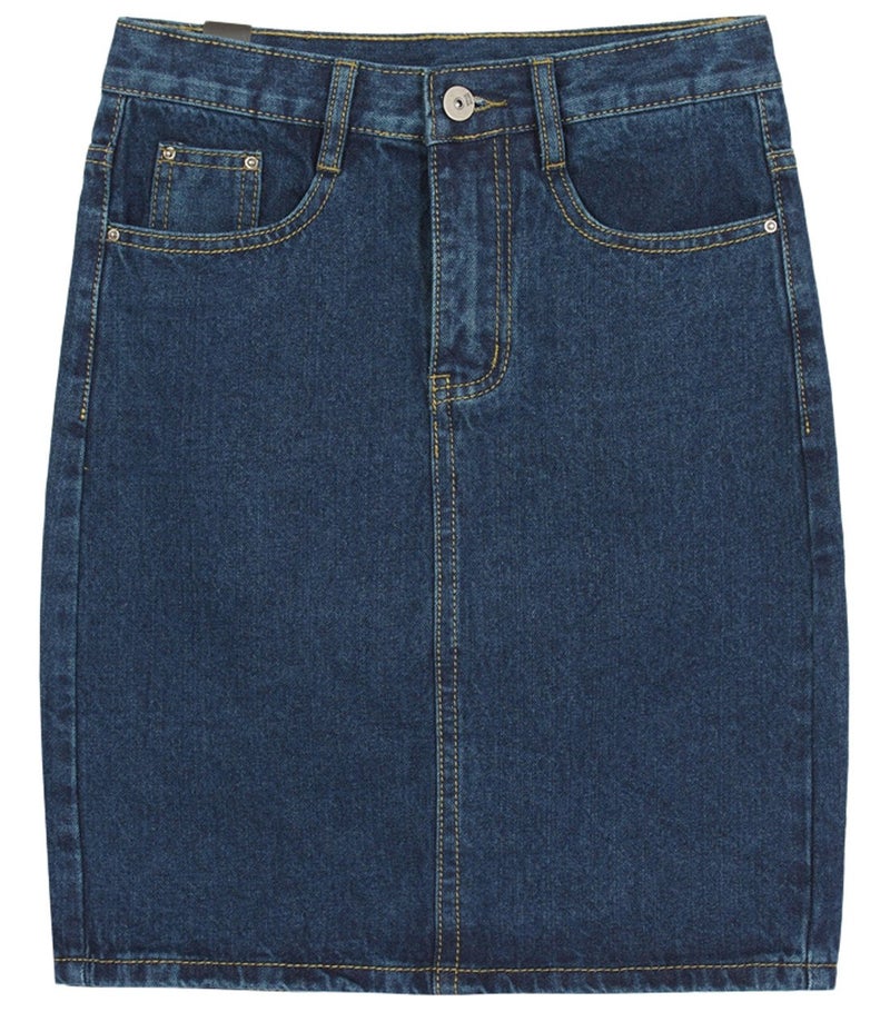 chouyatou Women's Basic Five-Pocket Rugged Wear Denim Skirt with Slit (X-Small, Blue) - Image 1