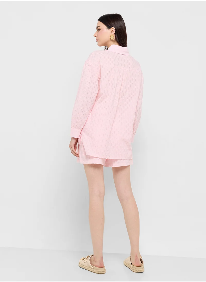 جينجر Dobby Textured Shirt & Short Coord Set