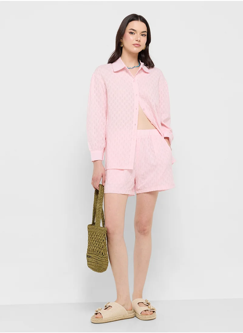 جينجر Dobby Textured Shirt & Short Coord Set