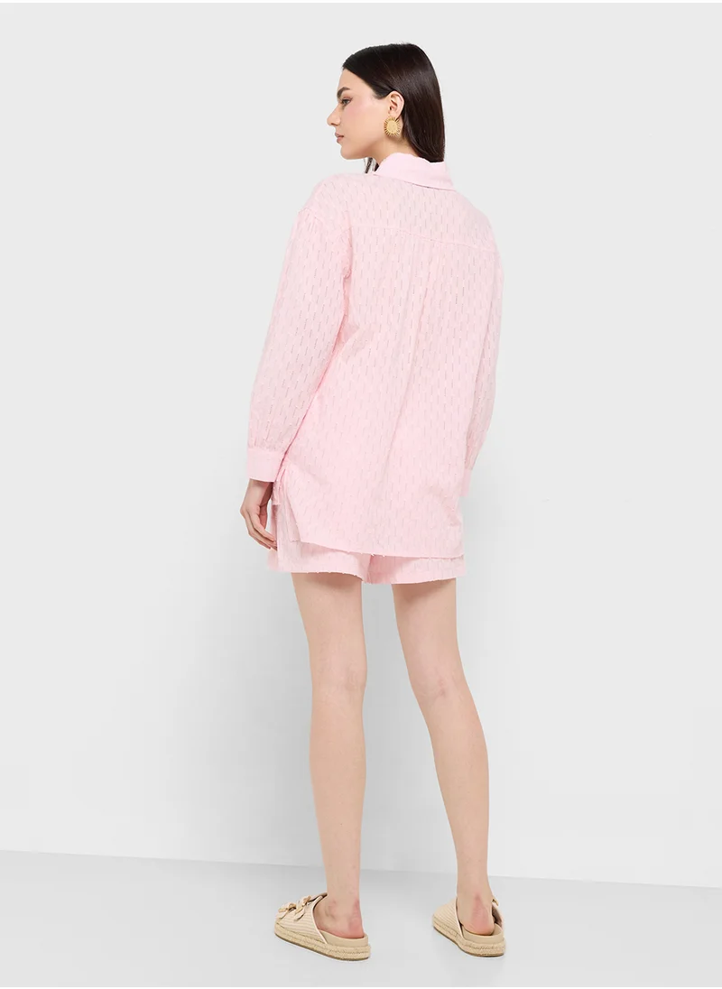 جينجر Dobby Textured Shirt & Short Coord Set