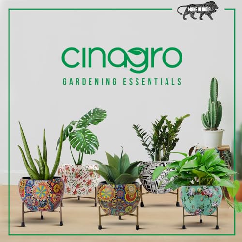 CINAGRO Metal Flower Vase Planter Pot with Iron Stand, Pots for Plants, Plant Pots for Home Decoration, Succulent Pot, Indoor Planter Balcony Garden Decor (Size: 6X6 inch) Style: Floral Fresco - Image 5