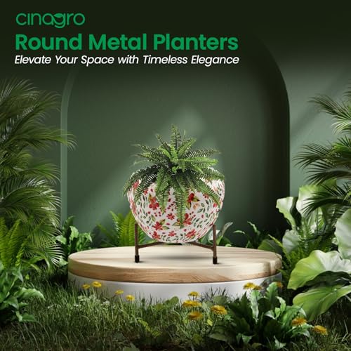 CINAGRO Metal Flower Vase Planter Pot with Iron Stand, Pots for Plants, Plant Pots for Home Decoration, Succulent Pot, Indoor Planter Balcony Garden Decor (Size: 6X6 inch) Style: Floral Fresco - Image 2