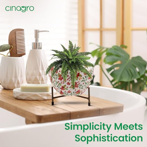 CINAGRO Metal Flower Vase Planter Pot with Iron Stand, Pots for Plants, Plant Pots for Home Decoration, Succulent Pot, Indoor Planter Balcony Garden Decor (Size: 6X6 inch) Style: Floral Fresco - Image 3