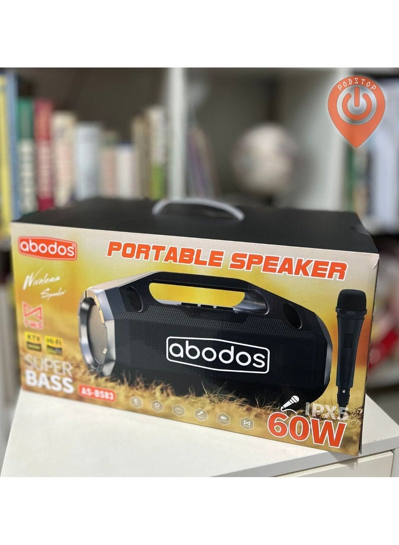 ABODOS WS-8583 60W IPX5 Portable Wireless Bluetooth Speaker with Wired Microphone – Powerful Bass, Outdoor Waterproof Audio System, Portable Music Player