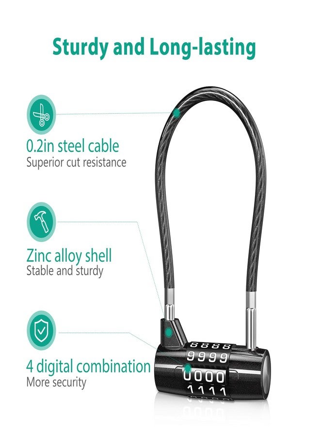 ORIA Long Shackle Combination Padlock, 4 Digit Combination Cable Lock, Resettable Waterproof Gate Lock with 6.9 Inch Steel Cable, for Outdoor Gym School Locker Fence Toolbox - Image 2