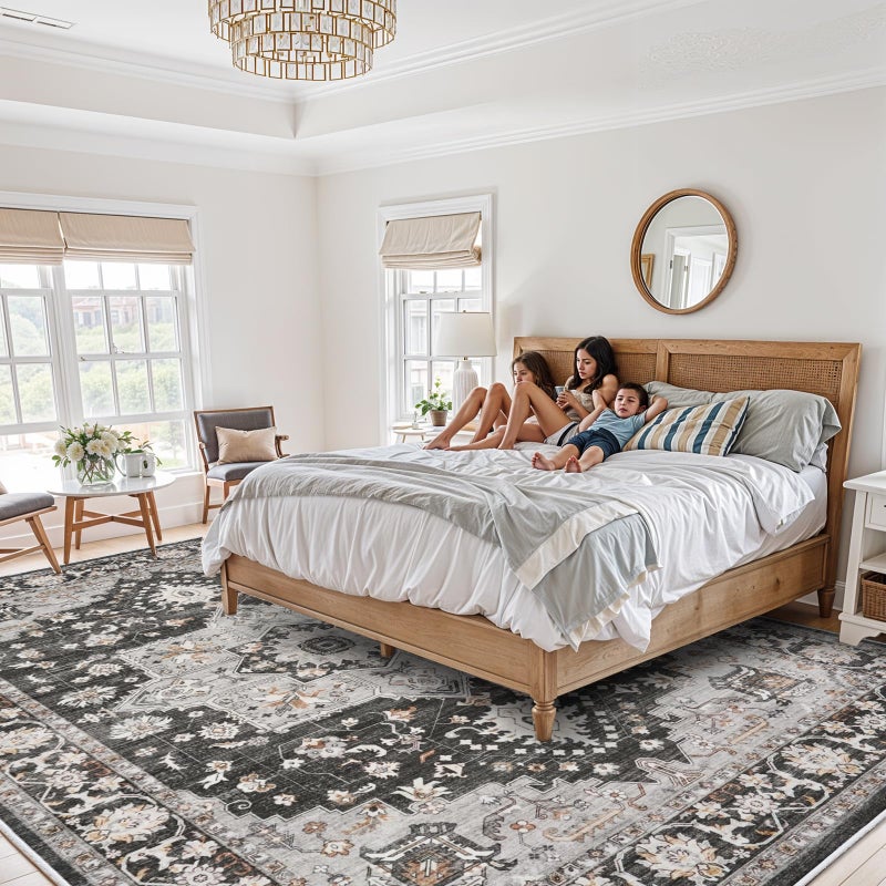 TOPRUUG Washable Oriental Area Rug - 9x12 Rugs for Living Room Soft Carpet for Bedroom Waterproof Floral Distressed Indoor Stain Resistant Non-Shedding Floor Carpets (Black, 9x12) - Image 3