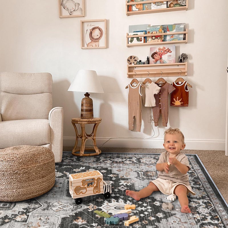 TOPRUUG Washable Oriental Area Rug - 9x12 Rugs for Living Room Soft Carpet for Bedroom Waterproof Floral Distressed Indoor Stain Resistant Non-Shedding Floor Carpets (Black, 9x12) - Image 5