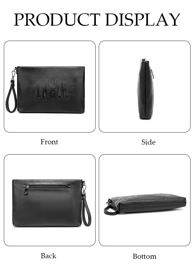 DUNISO Men's Clutch Bag Faux Leather Wallet Bag Large Capacity Light Weight Handbag Portable Envelope Phone Purse Bag with Wrist Strap  - Image 3