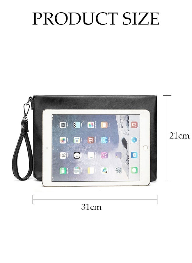 DUNISO Men's Clutch Bag Faux Leather Wallet Bag Large Capacity Light Weight Handbag Portable Envelope Phone Purse Bag with Wrist Strap  - Image 5