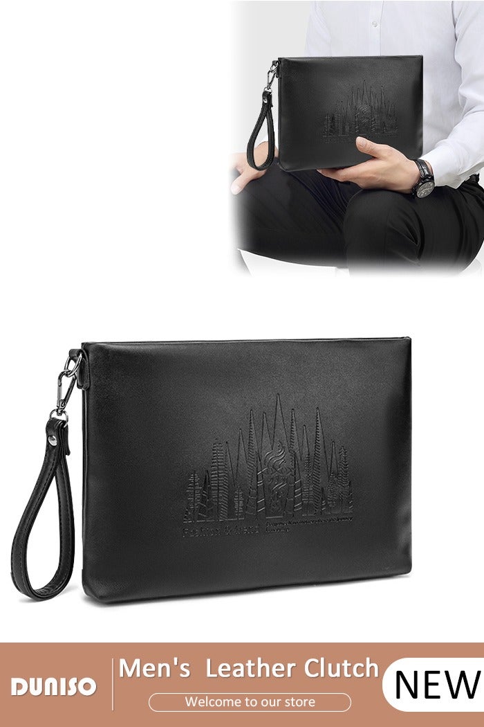 DUNISO Men's Clutch Bag Faux Leather Wallet Bag Large Capacity Light Weight Handbag Portable Envelope Phone Purse Bag with Wrist Strap  - Image 1