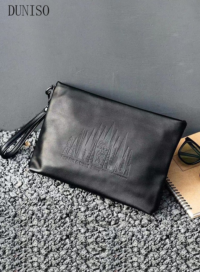 DUNISO Men's Clutch Bag Faux Leather Wallet Bag Large Capacity Light Weight Handbag Portable Envelope Phone Purse Bag with Wrist Strap  - Image 2