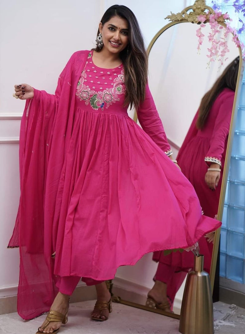 Super Asian "Chinnon Embroidered Kurti with Coordinated Pant & Soft Chanderi Cotton Dupatta"  - Image 2