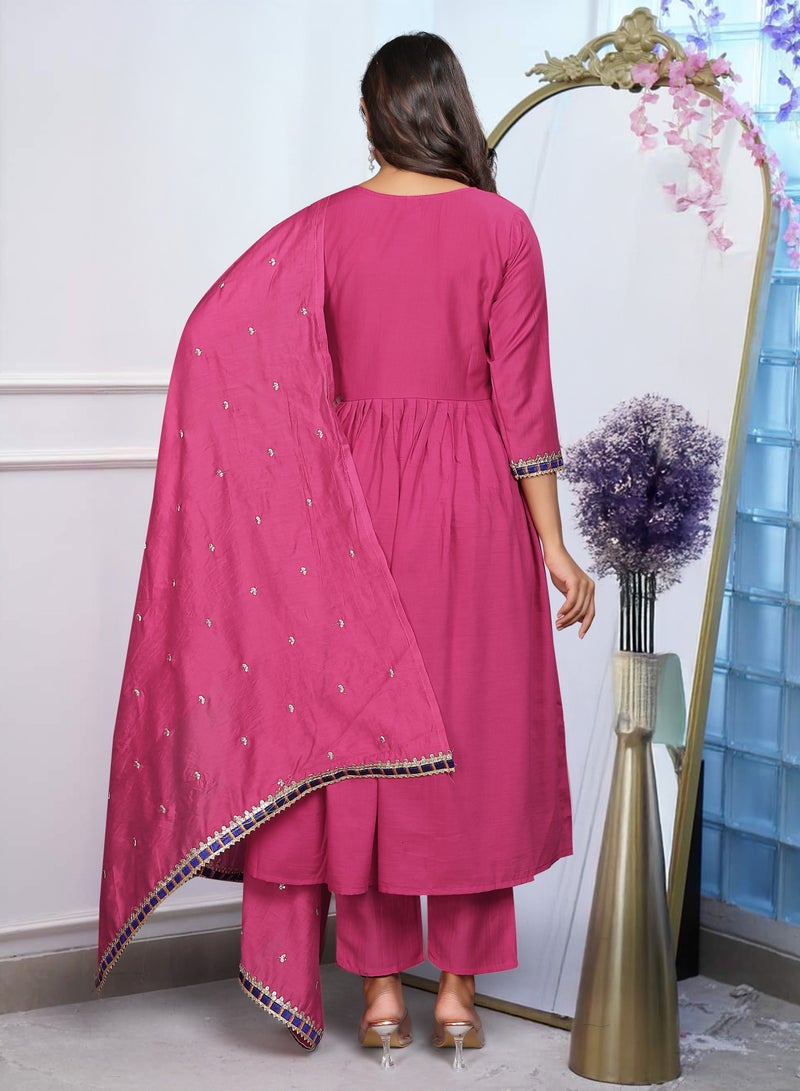 Super Asian "Chinnon Embroidered Kurti with Coordinated Pant & Soft Chanderi Cotton Dupatta"  - Image 4