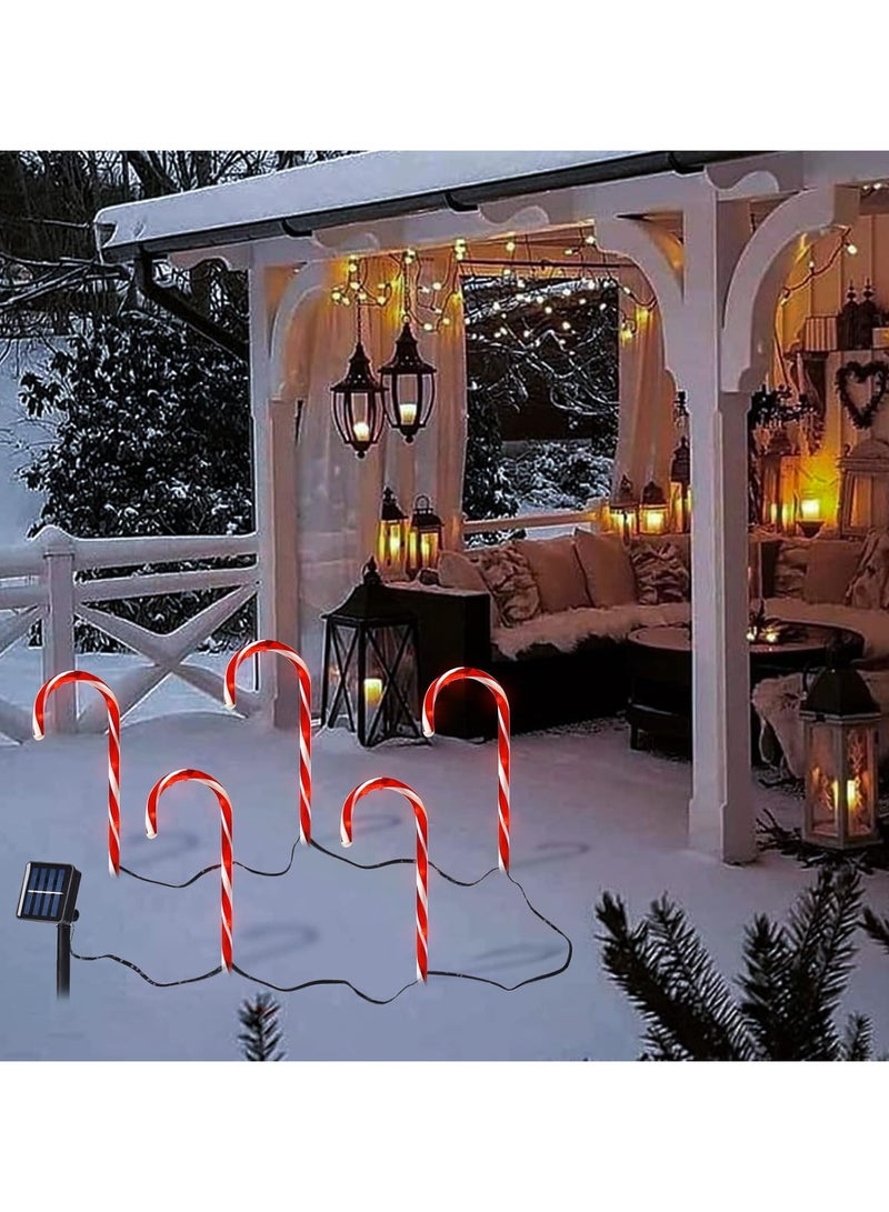 AUTOYSUR أضواء مسار عيد الميلاد الشمسية، أضواء قصب الحلوى الشمسية الخارجية، أضواء المناظر الطبيعية المقاومة للماء، أضواء زينة عيد الميلاد للحديقة والفناء والشارع والحديقة، 5 عبوات - Image 3
