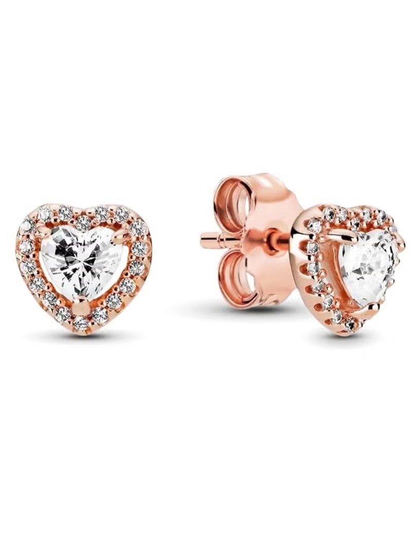 تشوميل أقراط نسائية كلاسيكية على شكل قلب من الذهب الوردي مرصعة بالزركونيا المكعبة - Image 1