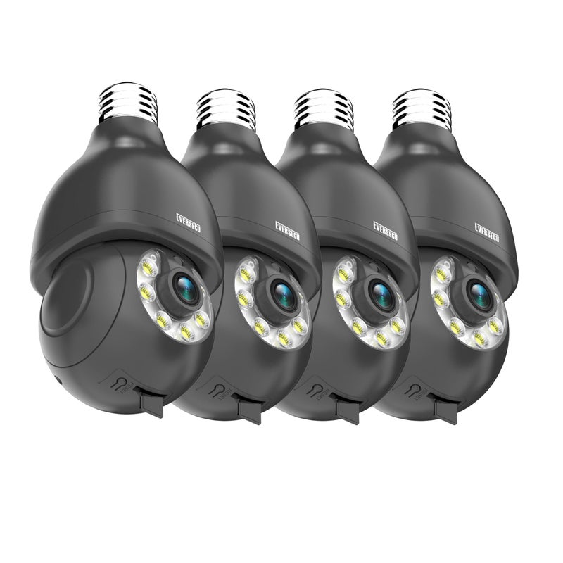 EVERSECU HD 2K 3.0MP Wireless Light Bulb Security Camera with E27 Light Connector, Motion Auto Tracking, 2 Way Audio, Spotlight Night Vision, Free APP, WiFi Screw-in CCTV Camera, Black(4pack) - Image 1