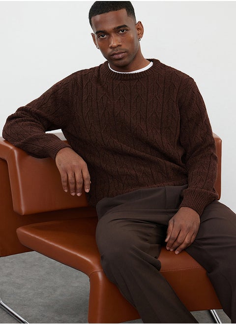 Tile Regular Crew Neck Textured Knitwear Sweater TMNAW25KZ00021