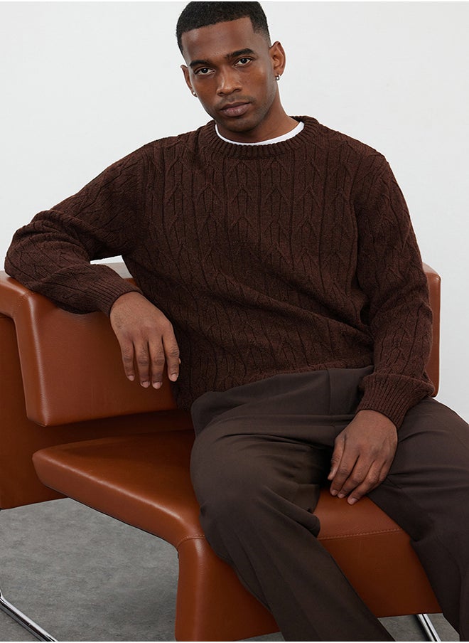 Tile Regular Crew Neck Textured Knitwear Sweater TMNAW25KZ00021